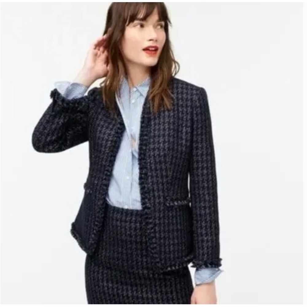 J.Crew NWT Going Out Blazer Shadow Houndstooth Navy Black Sz 12 Preppy Office